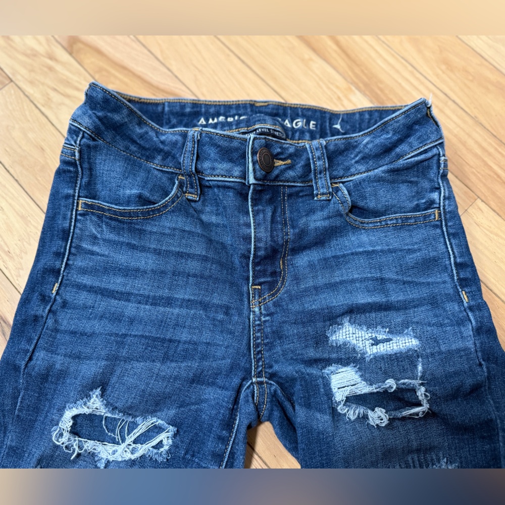 American Eagle Outfitters Dark Blue Distressed Skinny Jeans - Picture 5 of 12